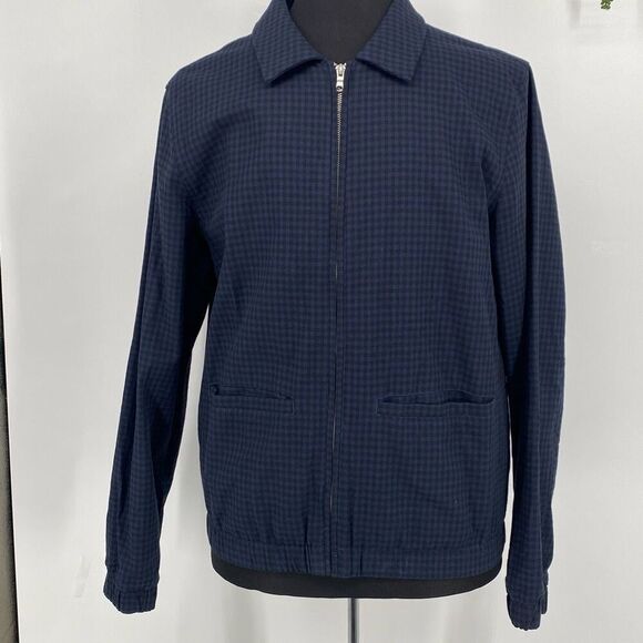 TOPMAN UK Plaid Harrington Jacket Collared Cotton Blue Black‎ Large - Picture 3 of 16